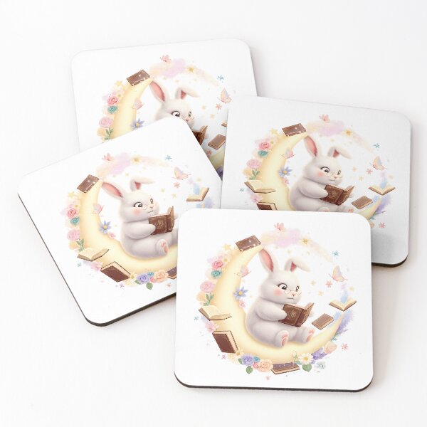 Item preview, Moonlit Bunny Reader | Magical Book Lover Cottagecore Art designed and sold by Clothes With Smiling Animals Walt Gral.