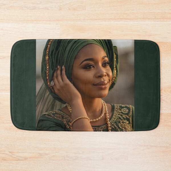 Item preview, Beautiful African Woman in Elegant Traditional Green Attire designed and sold by SavannaCanvas.