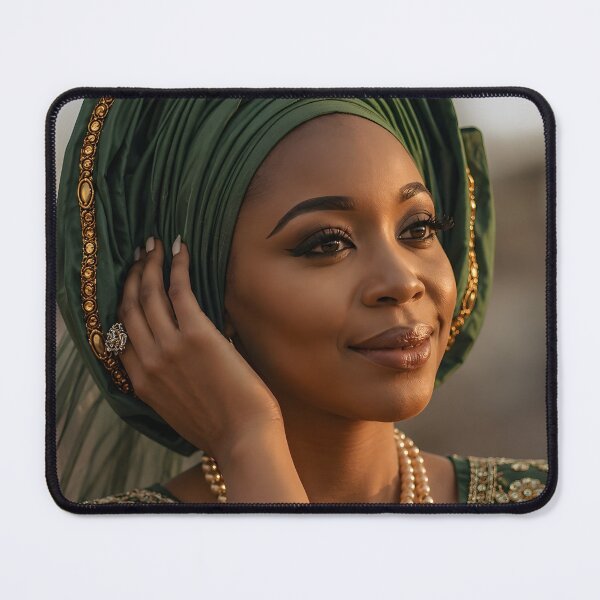 Item preview, Beautiful African Woman in Elegant Traditional Green Attire designed and sold by SavannaCanvas.