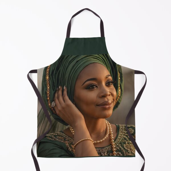 Item preview, Beautiful African Woman in Elegant Traditional Green Attire designed and sold by SavannaCanvas.