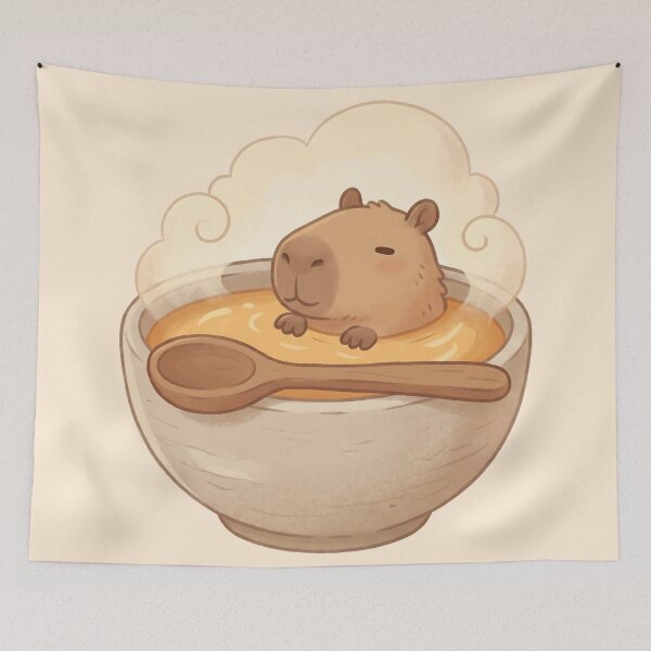 Item preview, Kawaii Capybara Soup Bath Cozy Food Trend designed and sold by MythicCotton.