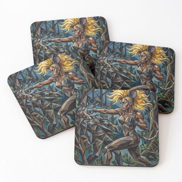 Item preview, Cubist mutant warrior fighting in the night forest. Geometric art. designed and sold by Curiosiart.