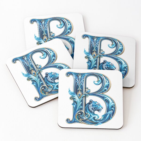 Item preview, Aqua Zodiac Guardian White Tiger-Pisces Letter B designed and sold by BlissBlvdShop.