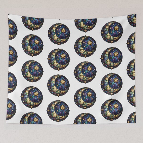Aperçu de l'œuvre Stained Glass Moon Sticker | Celestial Moon Art créée et vendue par AillustriaAK.