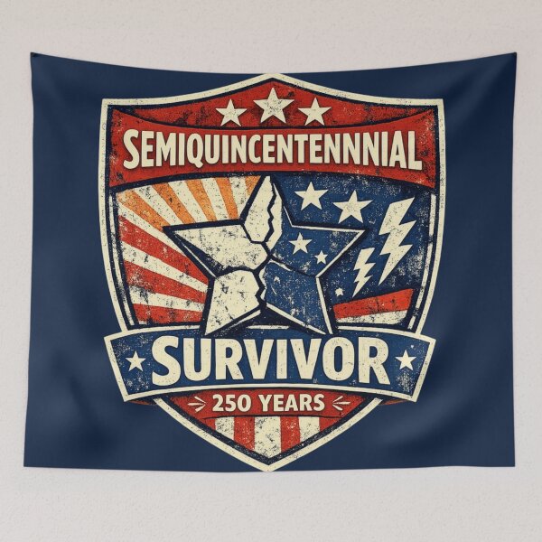 Item preview, Semiquincentennial Survivor Retro Patriotic Badge designed and sold by radiogalaxy.