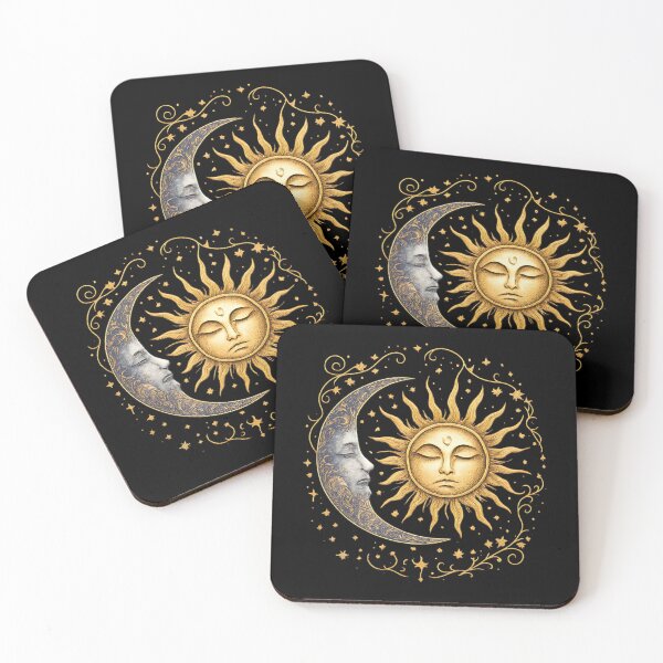 Item preview, Sun and Moon Celestial Face Gold Mystical Astrology Art designed and sold by BumbleBloom7.