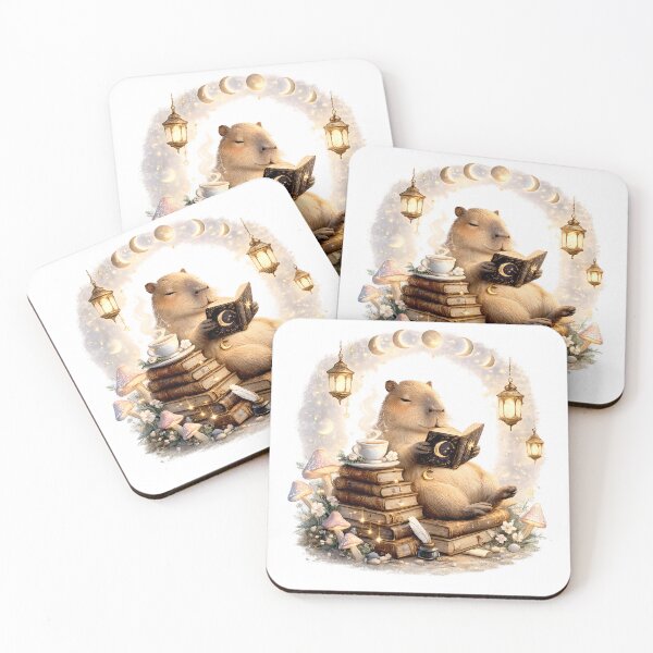 Item preview, Moonlit Tea Time Capybara | Cozy Fantasy Book Lover Art designed and sold by Clothes With Smiling Animals Walt Gral.
