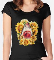 Hai-Sonnenblume-lustiges Haifisch-Blumen-Hemd Tailliertes Rundhals-Shirt