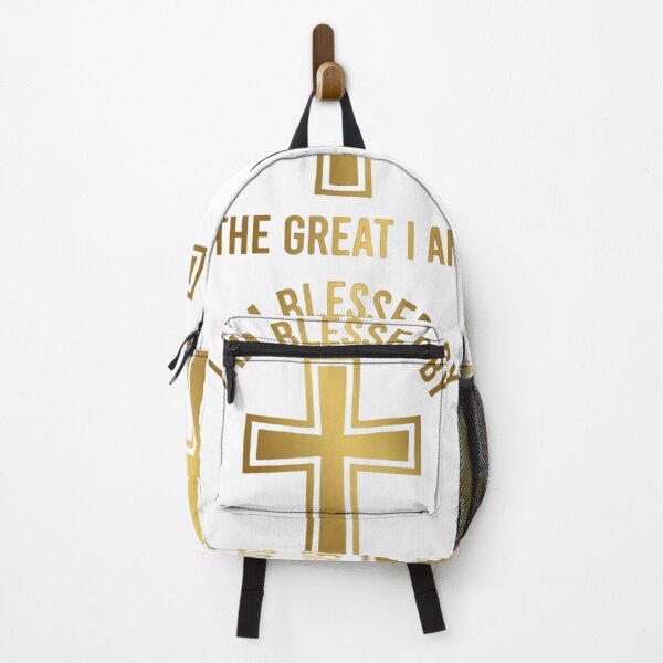 Item preview, "I AM BLESSED BY THE GREAT I AM" – a powerful Christian design featuring a bold golden cross designed and sold by KINGDOM GOLD STUDIO.