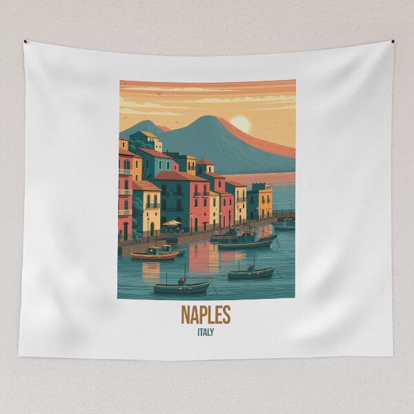 Item preview, Naples Italy Travel Poster | Vesuvius Harbour Sunset | Wall Art | Postcard designed and sold by Amber Sky Creations.
