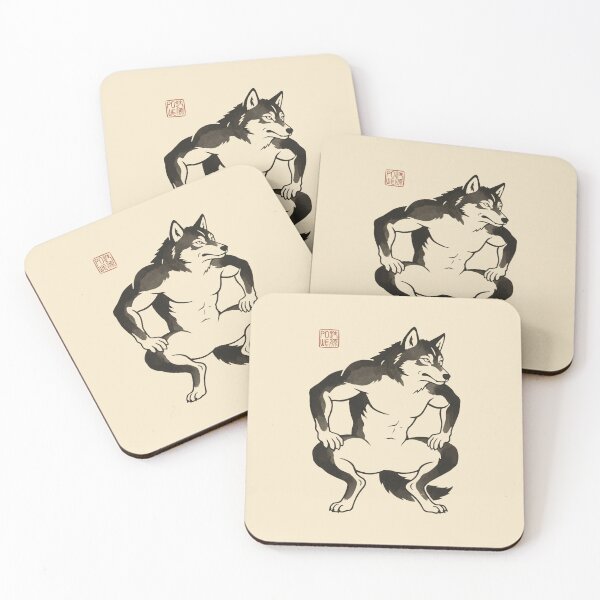 Item preview, Minimalist Ukiyo-e Muscle Wolf Fitness Print designed and sold by DuckOddity.