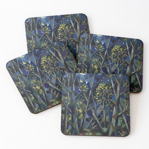 Item preview, CUBIST NIGHT FOREST UNDER THE MOON AND STARS GEOMETRIC LANDSCAPE designed and sold by Curiosiart.