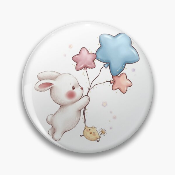 Item preview, Cuddly Kawaii Bunny & Chick: A Joyful Star Balloon Adventure designed and sold by Stickivo.