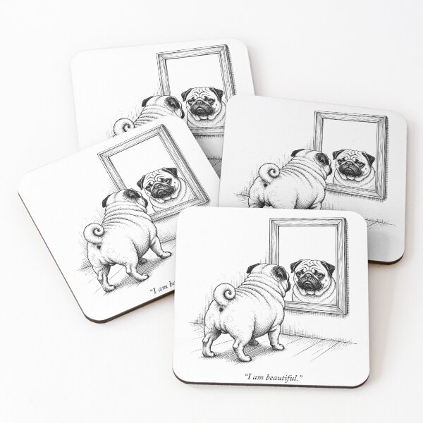 Item preview, Funny Pug Mirror Reflection Dog - I Am Beautiful designed and sold by CutOutIdols.