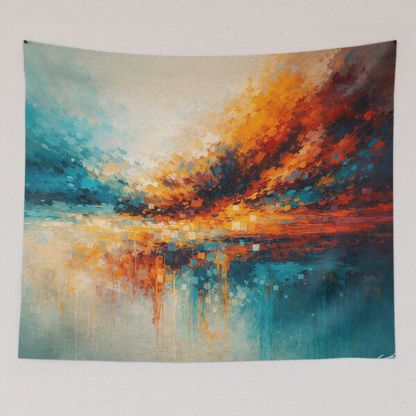 Item preview, Abstract Sunset Painting Teal Orange Modern Large Wall Art designed and sold by Joey Santiago.