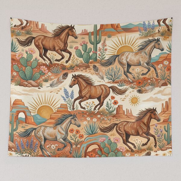 Item preview, Painted Desert Wild Horses Seamless Pattern designed and sold by MoonwoodStudio.