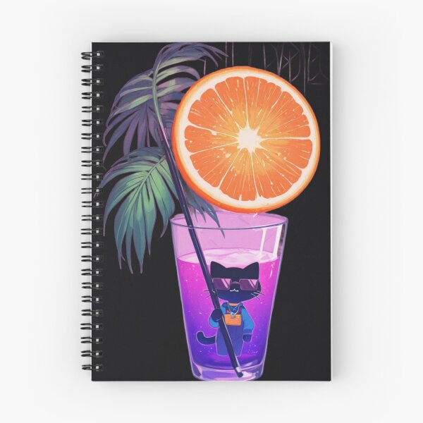 Item preview, Vaporwave Black Cat in Purple Drink Neon Orange Slice T-Shirt Design designed and sold by BLUESKY11a.