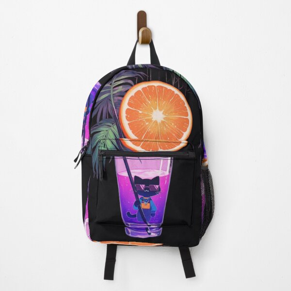 Item preview, Vaporwave Black Cat in Purple Drink Neon Orange Slice T-Shirt Design designed and sold by BLUESKY11a.