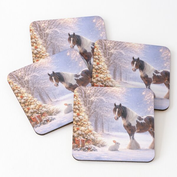Item preview, Winter Wonderland with Horse and Bunny Christmas Tree with Lights and Gifts designed and sold by Stephanie Laird.