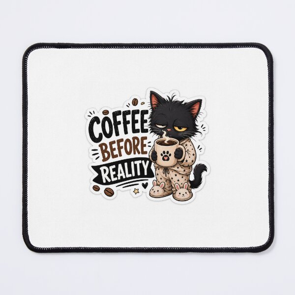Item preview, Coffee Before Reality Funny Cat Sticker designed and sold by Dropza.