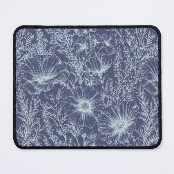Item preview, Hand Drawn Blue Blossoms, white on blue line art Wildflowers designed and sold by LiluGross.