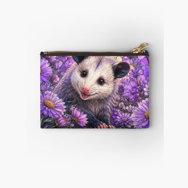 Item preview, OPOSSUM IN SEPTEMBER BIRTH FLOWER ASTER PURPLE designed and sold by scicilysimonee.