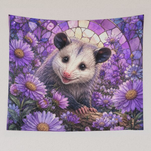 Item preview, OPOSSUM IN SEPTEMBER BIRTH FLOWER ASTER PURPLE designed and sold by scicilysimonee.