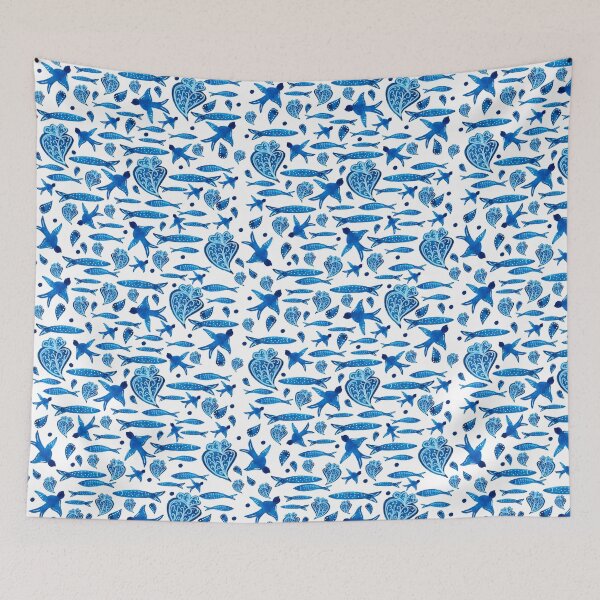 Item preview, Continuous pattern watercolor icons Portugal blue designed and sold by ElizabethCoelho.