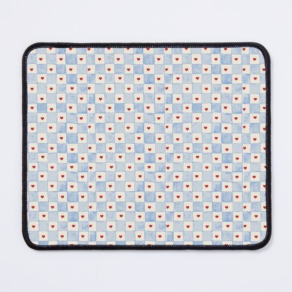 Item preview, Aesthetic Blue and White Watercolor Checkerboard Red Hearts Pattern designed and sold by Cleairydelulu.