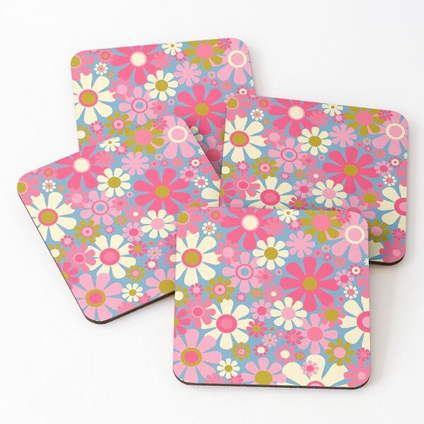 Item preview, Groovy Retro 60s 70s Floral Pattern Pink Blue Olive designed and sold by kierkegaard.