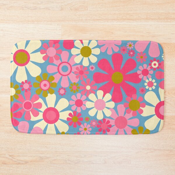 Item preview, Groovy Retro 60s 70s Floral Pattern Pink Blue Olive designed and sold by kierkegaard.