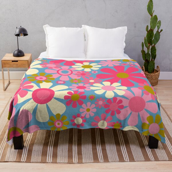 Item preview, Groovy Retro 60s 70s Floral Pattern Pink Blue Olive designed and sold by kierkegaard.