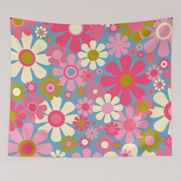 Item preview, Groovy Retro 60s 70s Floral Pattern Pink Blue Olive designed and sold by kierkegaard.
