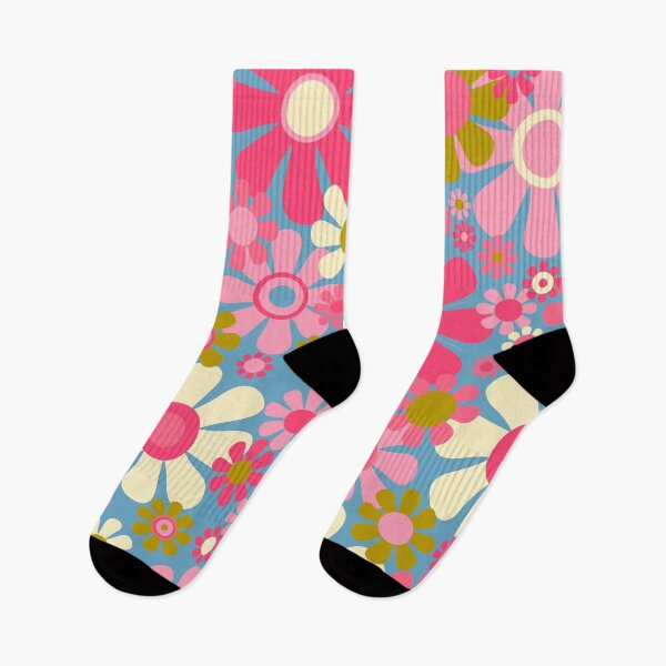 Item preview, Groovy Retro 60s 70s Floral Pattern Pink Blue Olive designed and sold by kierkegaard.