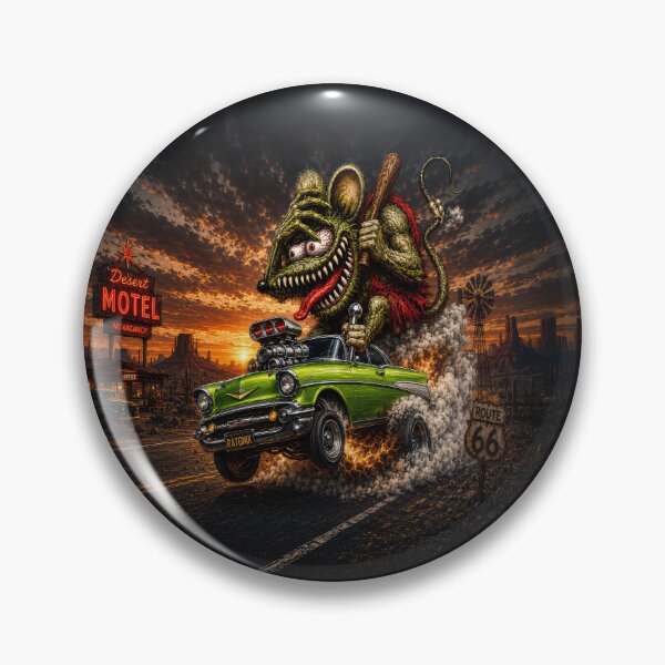 Item preview, Monster Rat Green Bel Air Route 66 Desert Sunset Hot Rod Cartoon Car Art designed and sold by artistwill.