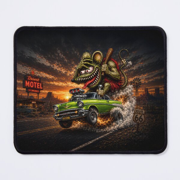 Item preview, Monster Rat Green Bel Air Route 66 Desert Sunset Hot Rod Cartoon Car Art designed and sold by artistwill.