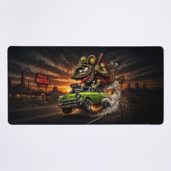 Item preview, Monster Rat Green Bel Air Route 66 Desert Sunset Hot Rod Cartoon Car Art designed and sold by artistwill.