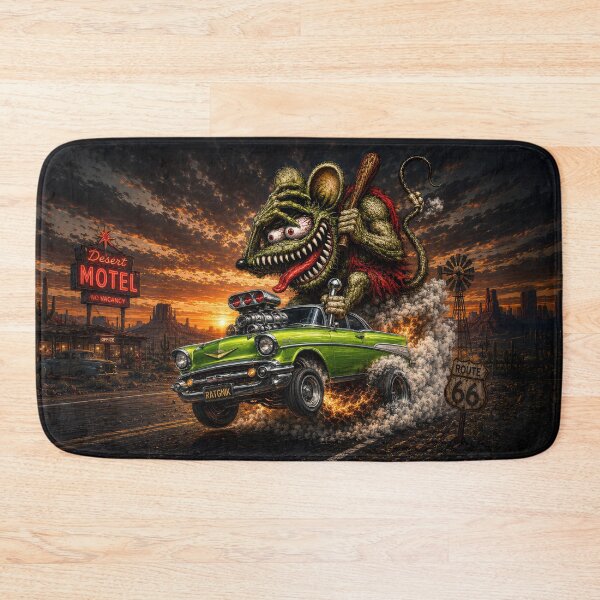 Item preview, Monster Rat Green Bel Air Route 66 Desert Sunset Hot Rod Cartoon Car Art designed and sold by artistwill.