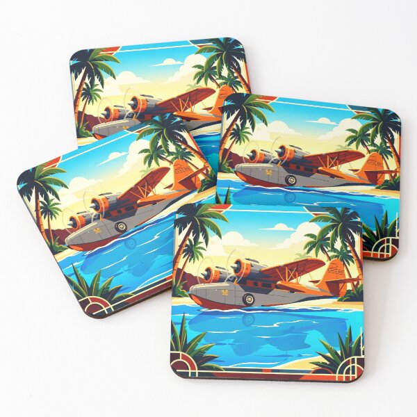 Item preview, On Step And On Vacation — Vintage Flying Boat Travel Poster Art Print designed and sold by monolithstudio.