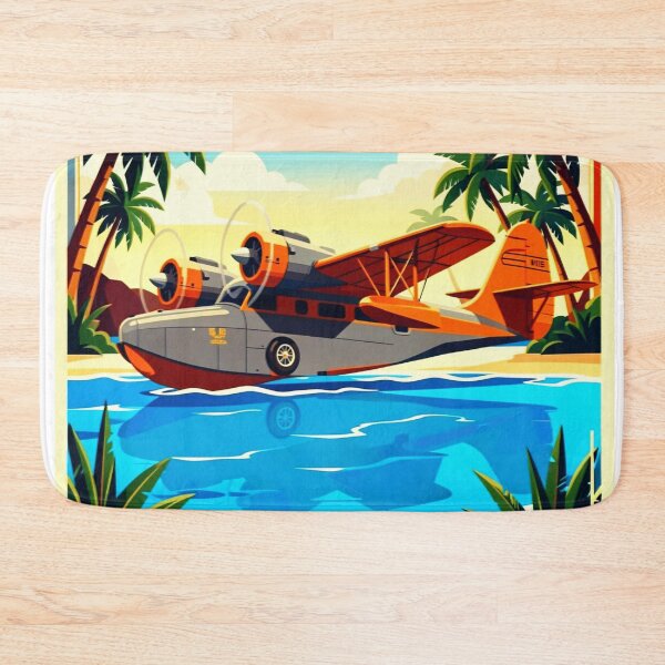 Item preview, On Step And On Vacation — Vintage Flying Boat Travel Poster Art Print designed and sold by monolithstudio.