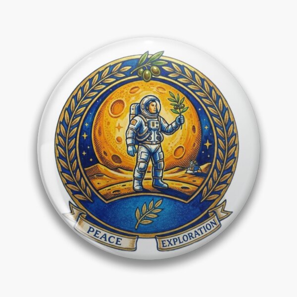 Item preview, Cosmic Peace Astronaut Holding Olive Branch Lunar Emblem designed and sold by Fatomfatom.