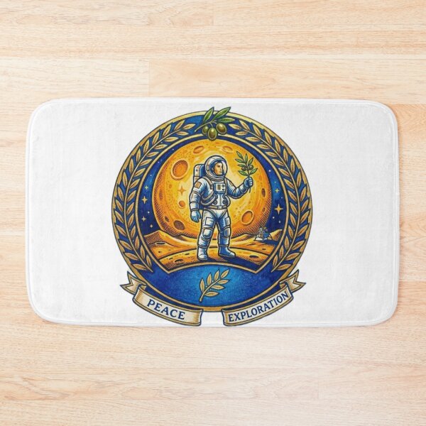 Item preview, Cosmic Peace Astronaut Holding Olive Branch Lunar Emblem designed and sold by Fatomfatom.