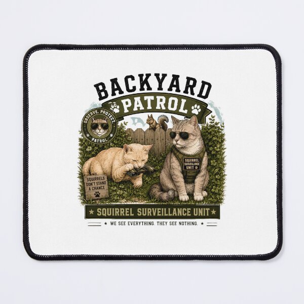 Item preview, Backyard Patrol – Squirrel Surveillance Unit Funny Cat Lover Vintage T-Shirt Design designed and sold by Backyard Patrol Cat.