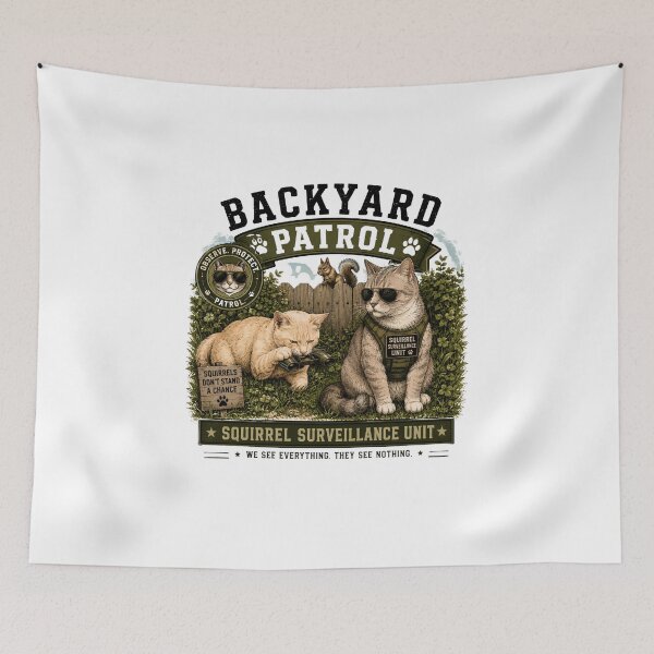 Item preview, Backyard Patrol – Squirrel Surveillance Unit Funny Cat Lover Vintage T-Shirt Design designed and sold by Backyard Patrol Cat.