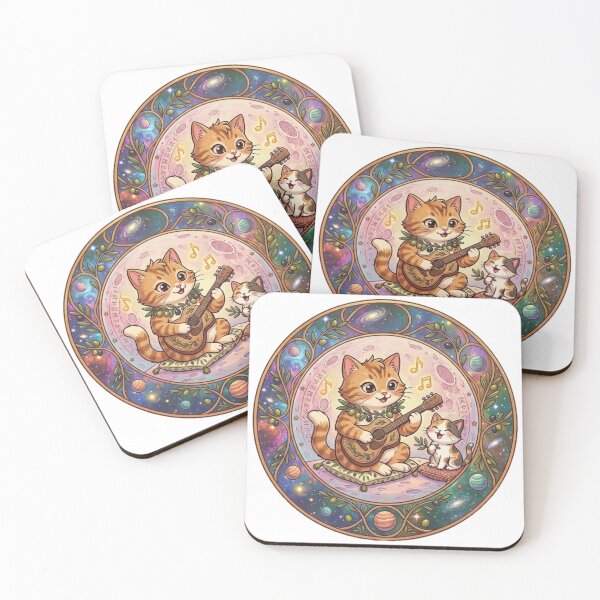 Item preview, Cozy Galaxy Cats Playing Guitar Olive Tree Celestial Art designed and sold by Fatomfatom.