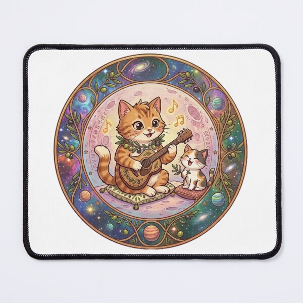 Item preview, Cozy Galaxy Cats Playing Guitar Olive Tree Celestial Art designed and sold by Fatomfatom.