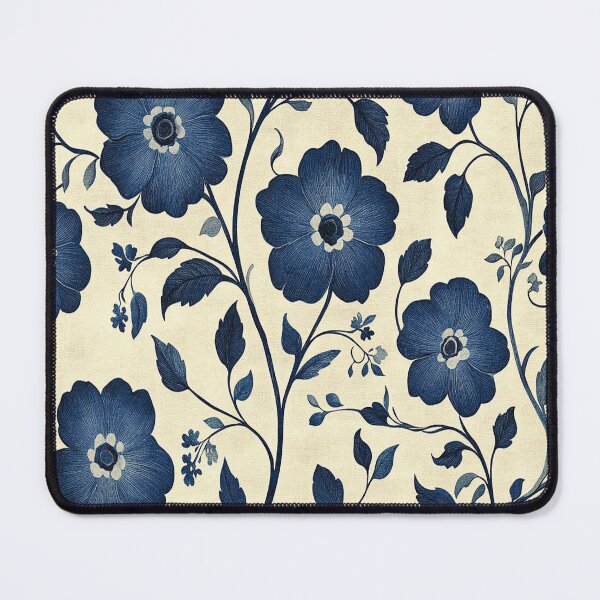 Item preview, Vintage Folk Floral: Navy Indigo Botanical Pattern on Cream designed and sold by LiveLearnCreate.