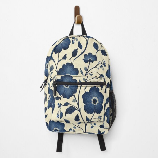 Item preview, Vintage Folk Floral: Navy Indigo Botanical Pattern on Cream designed and sold by LiveLearnCreate.