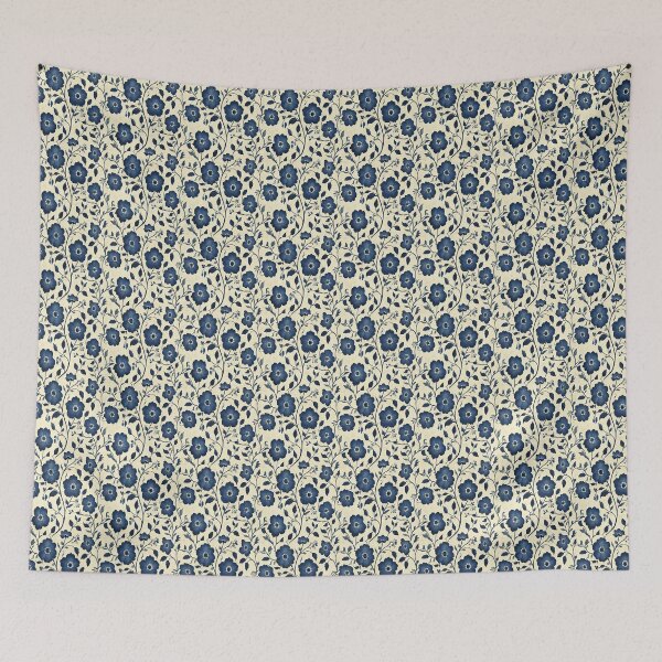 Item preview, Vintage Folk Floral: Navy Indigo Botanical Pattern on Cream designed and sold by LiveLearnCreate.