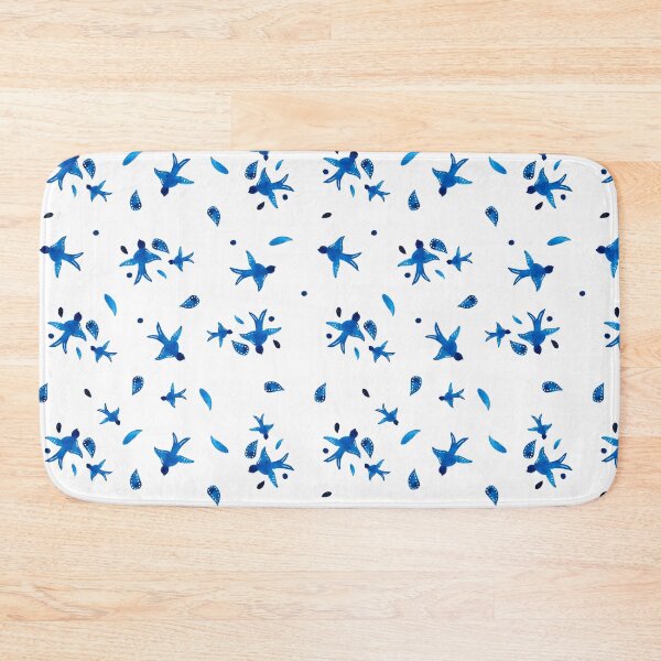 Item preview, Continuous pattern watercolor swallows minimalist blue designed and sold by ElizabethCoelho.